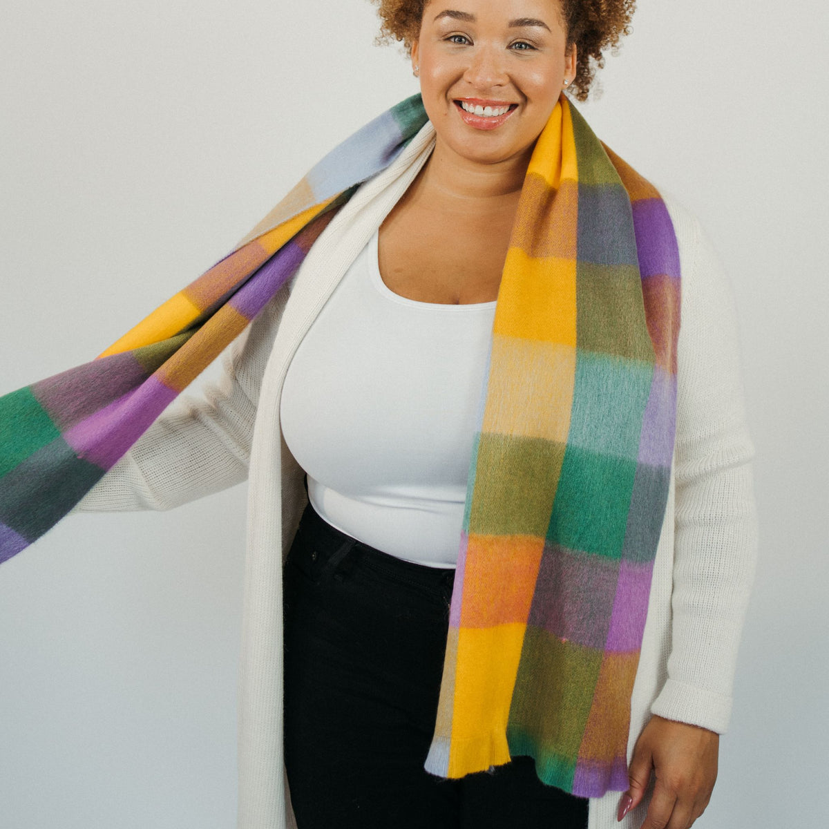 POKOLOKO Alpaca Seamless Check Scarf #color_sunshine-check