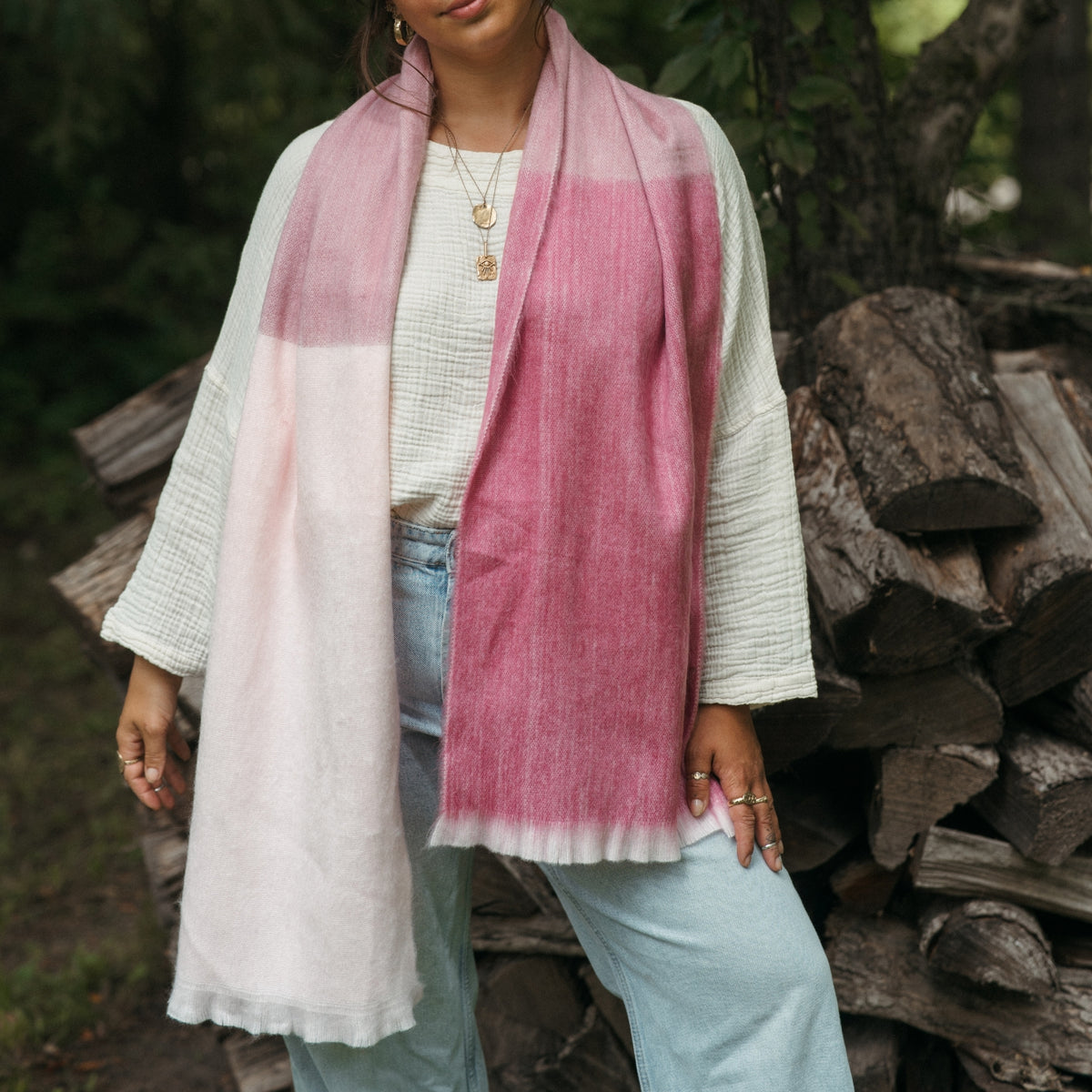 POKOLOKO Alpaca Seamless Check Scarf #color_sorbet