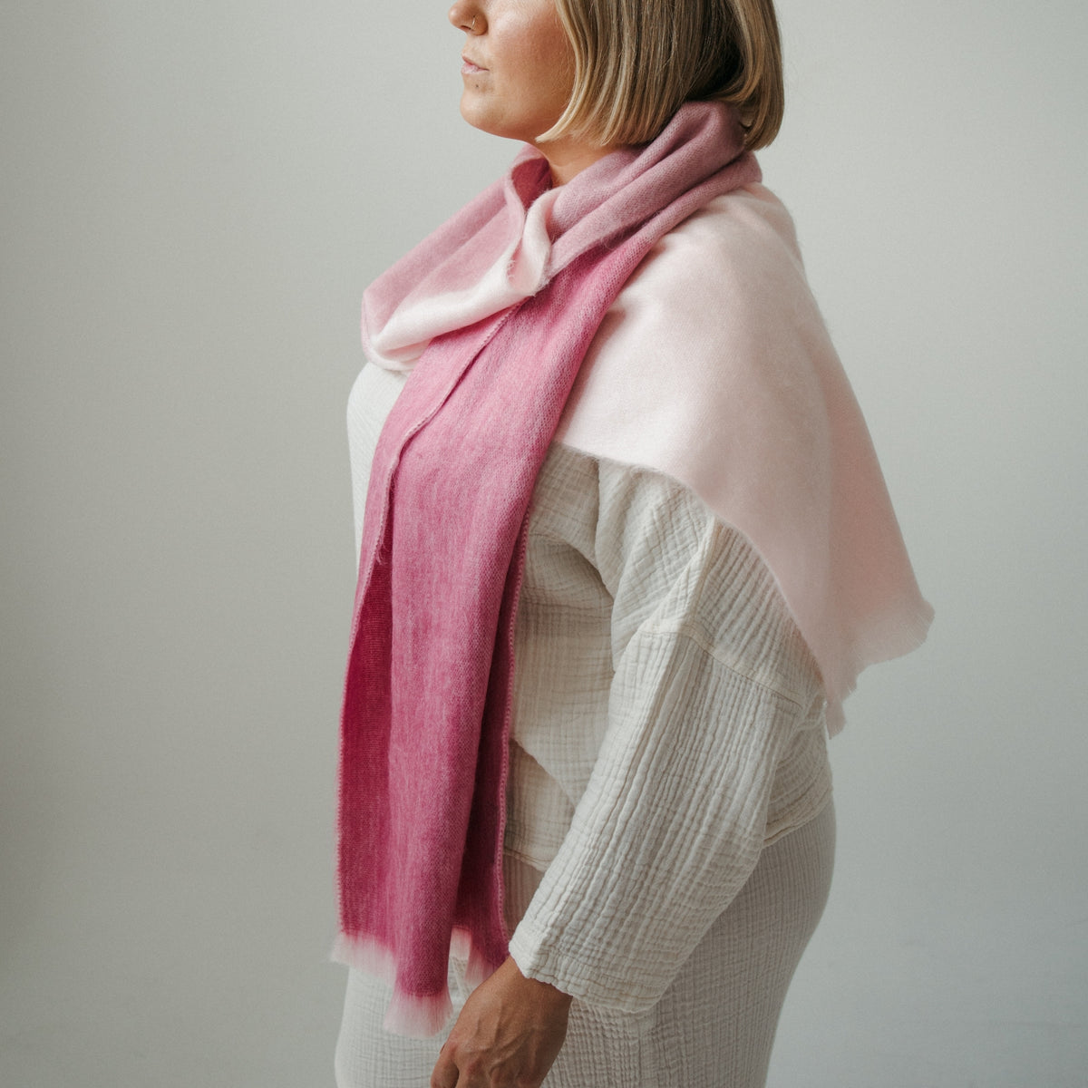 POKOLOKO Alpaca Seamless Check Scarf #color_sorbet