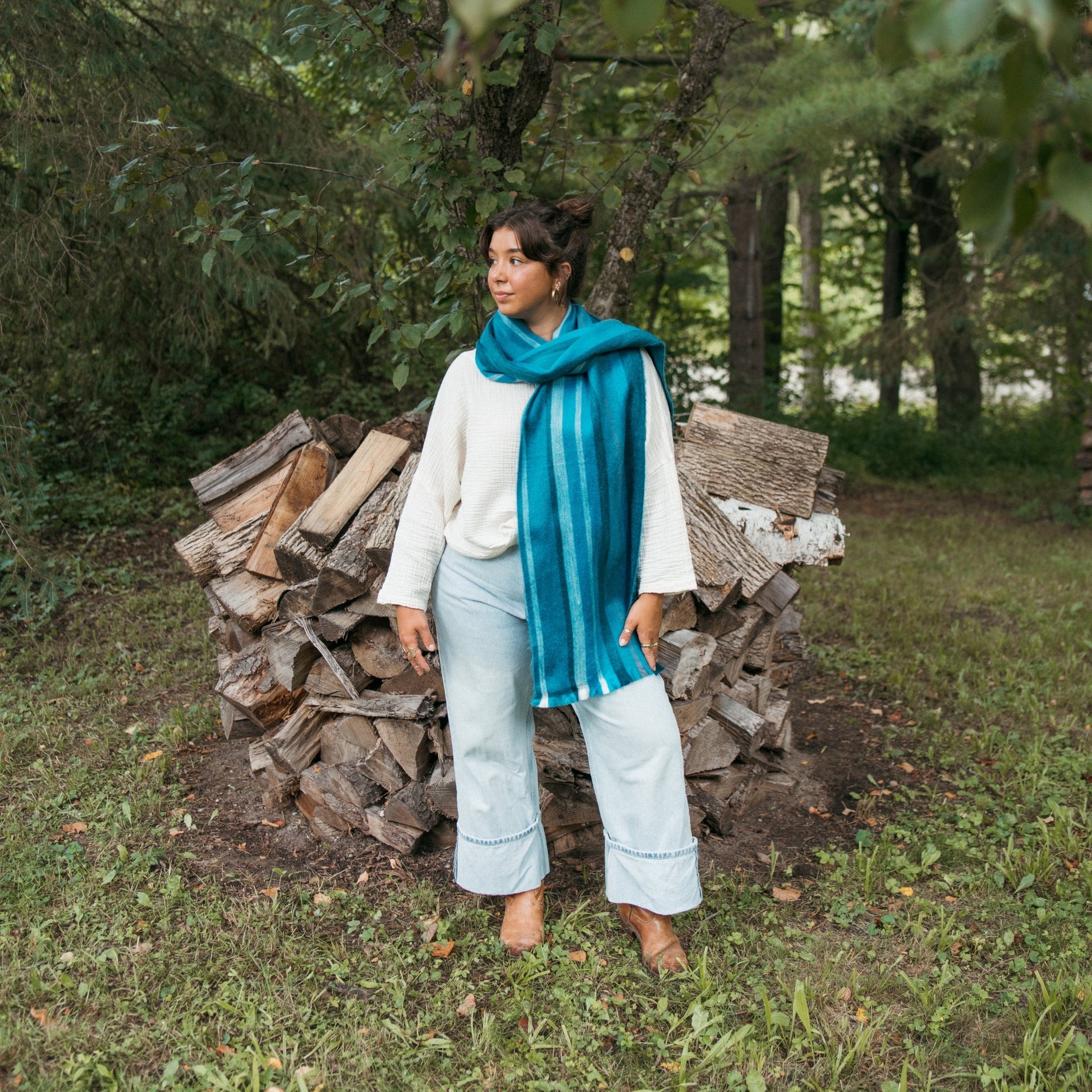 POKOLOKO Alpaca Seamless Multi Stripe Scarf #color_mavi