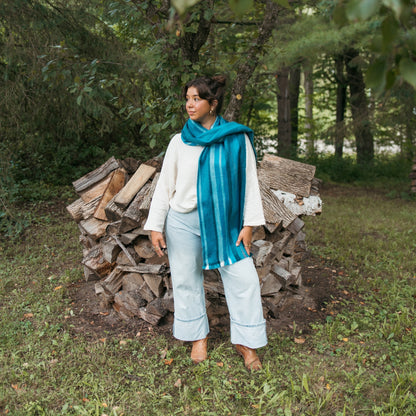 POKOLOKO Alpaca Seamless Multi Stripe Scarf #color_mavi
