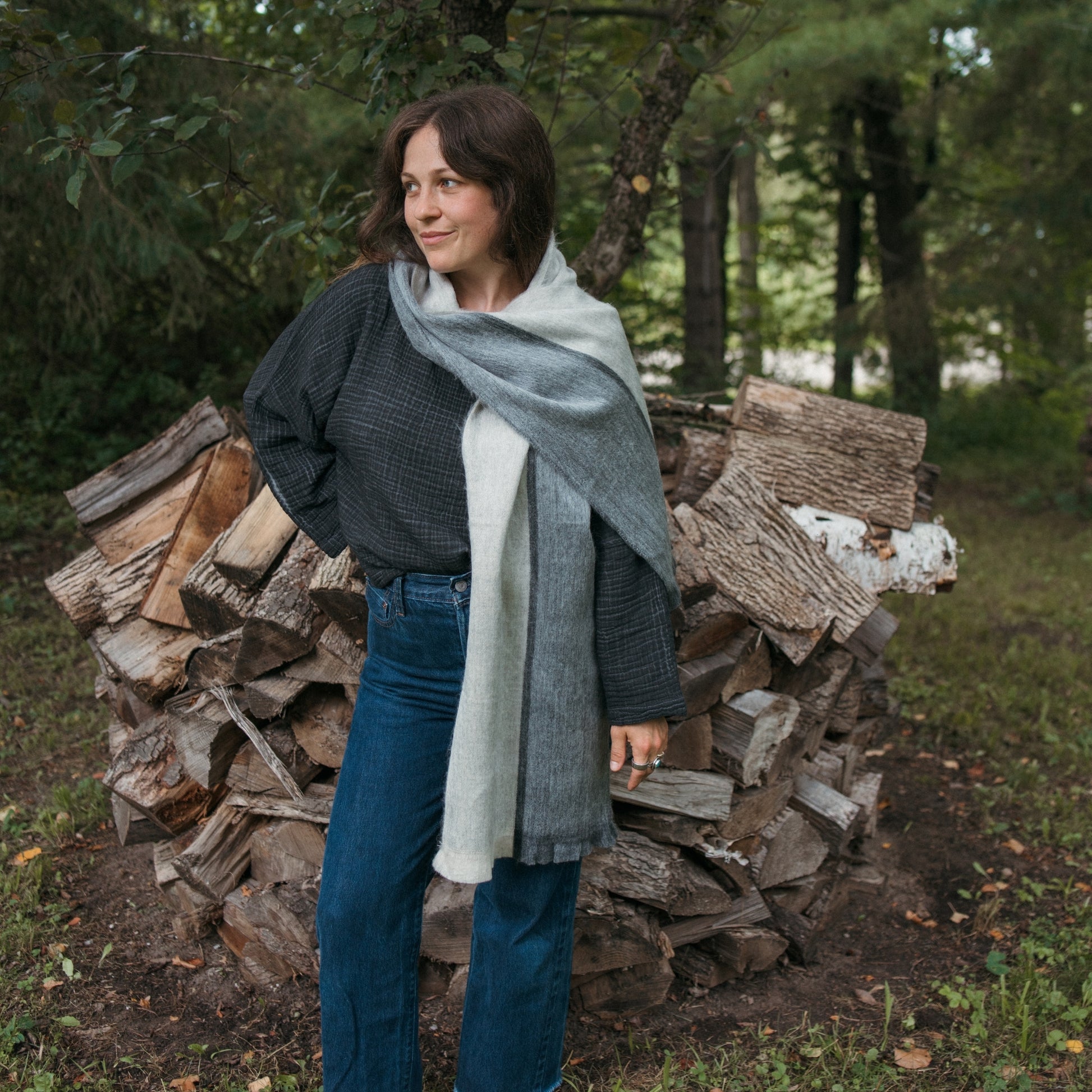 POKOLOKO Alpaca Seamless Multi Stripe Scarf #color_nevada