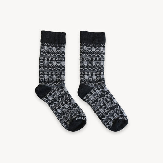 POKOLOKO Thick Print Alpaca Socks #color_grey-mosaic