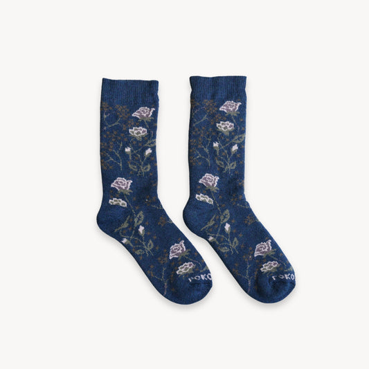 POKOLOKO Thick Print Alpaca Socks #color_blue-rose