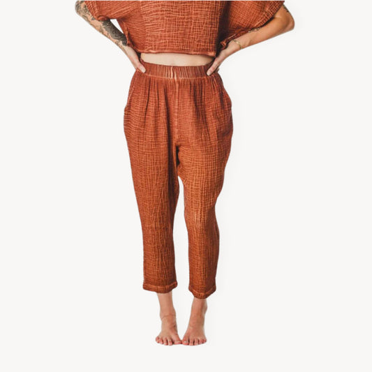 Crinkle Slouchy Pants - Terracotta