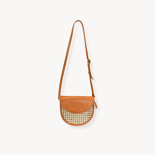 POKOLOKO Leather Bag with Cane Accent - Half Moon #color_caramel-leather