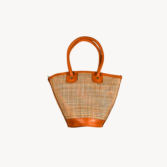 POKOLOKO Mata Handled Crossbody Leather Bag with Cane Accent #color_caramel