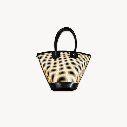 POKOLOKO Mata Handled Crossbody Leather Bag with Cane Accent #color_black