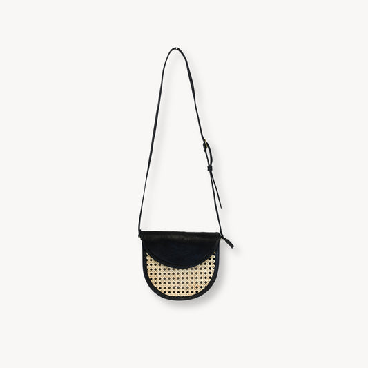 POKOLOKO Leather Bag with Cane Accent - Half Moon #color_black-leather