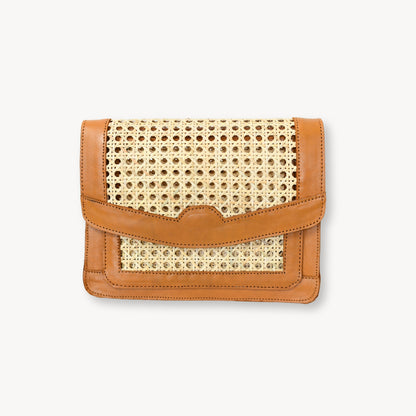 POKOLOKO Leather Bag with Cane Accent - Rectangle #color_caramel-leather