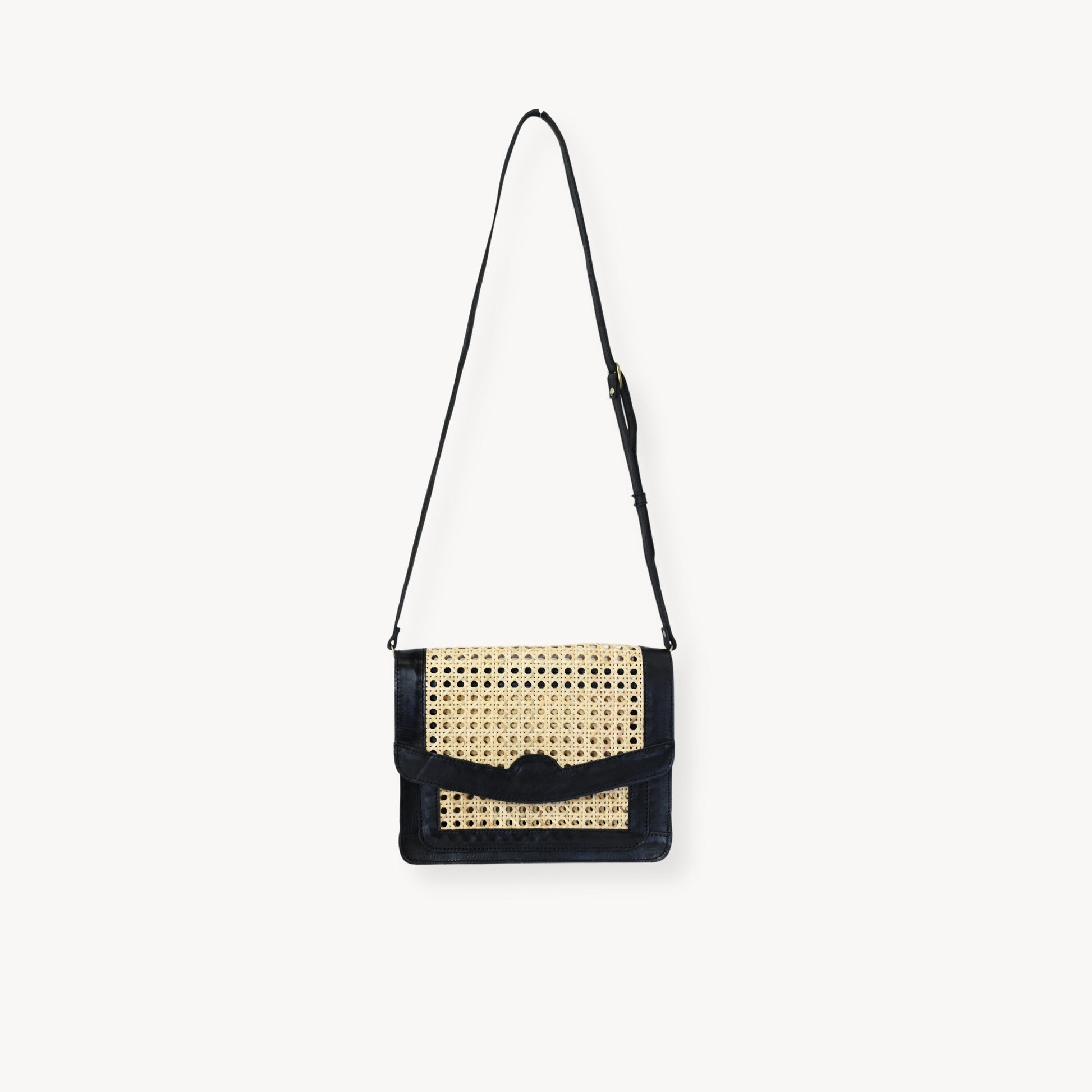 POKOLOKO Leather Bag with Cane Accent - Rectangle #color_black-leather