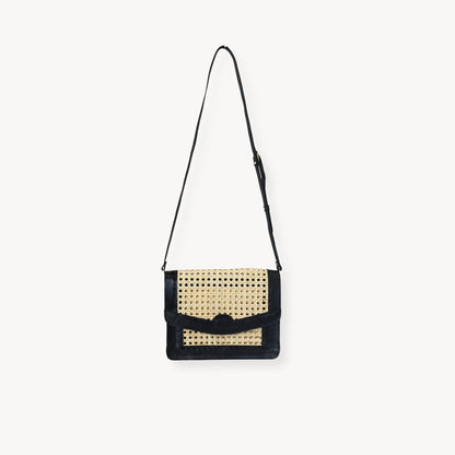 POKOLOKO Leather Bag with Cane Accent - Rectangle #color_black-leather