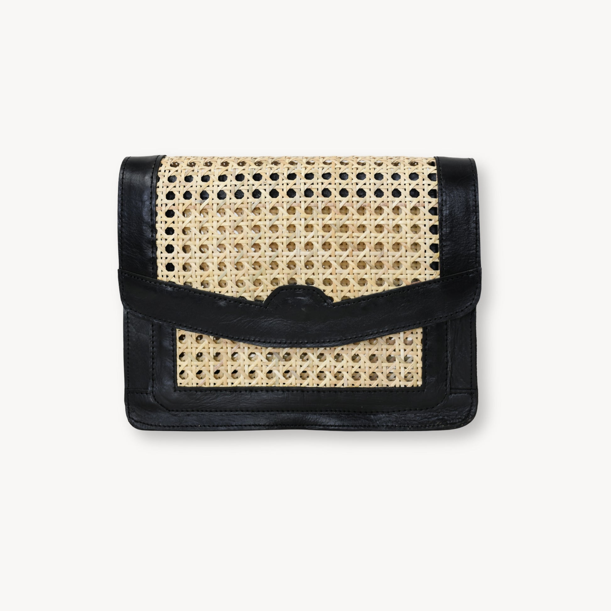 POKOLOKO Leather Bag with Cane Accent - Rectangle #color_black-leather