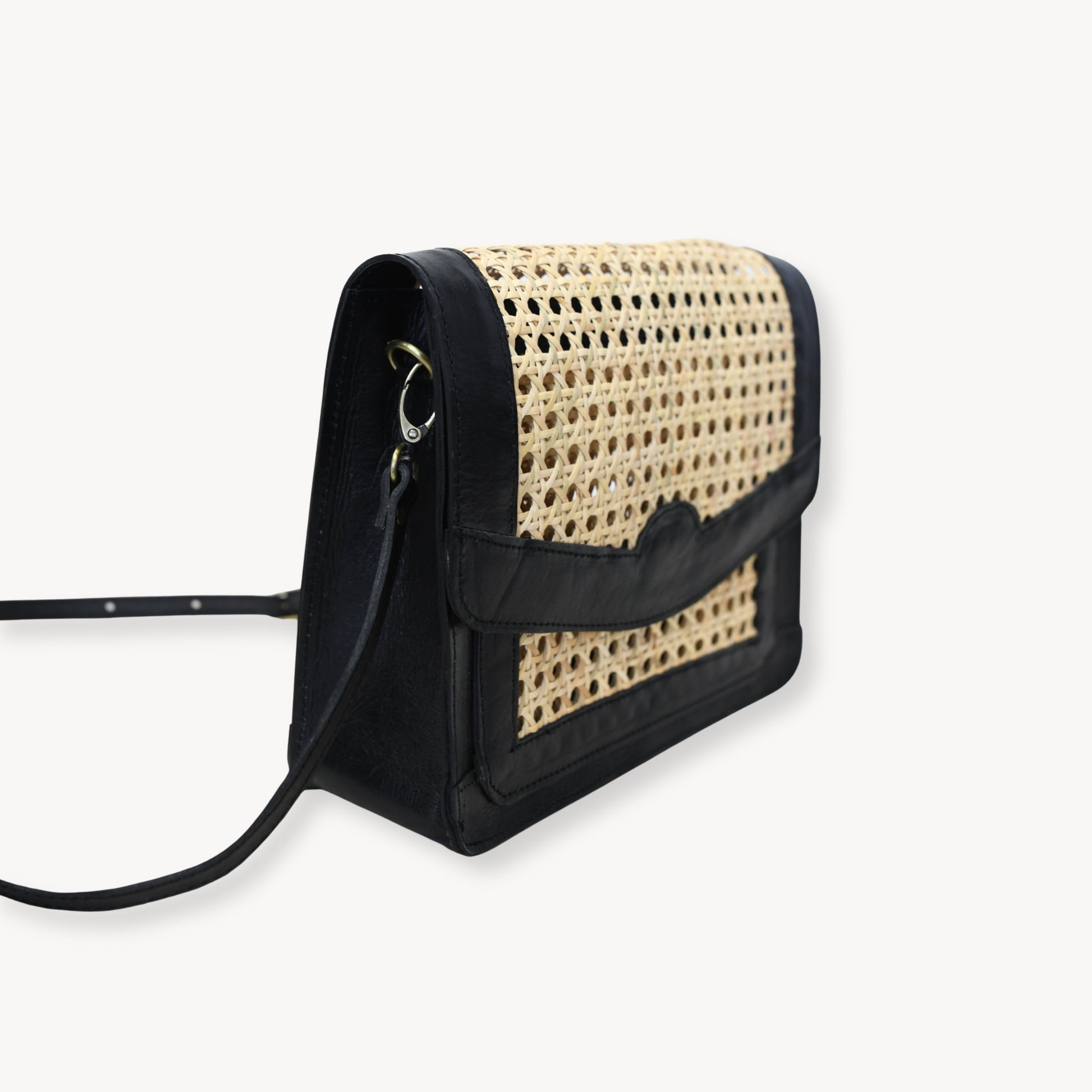 POKOLOKO Leather Bag with Cane Accent - Rectangle #color_black-leather