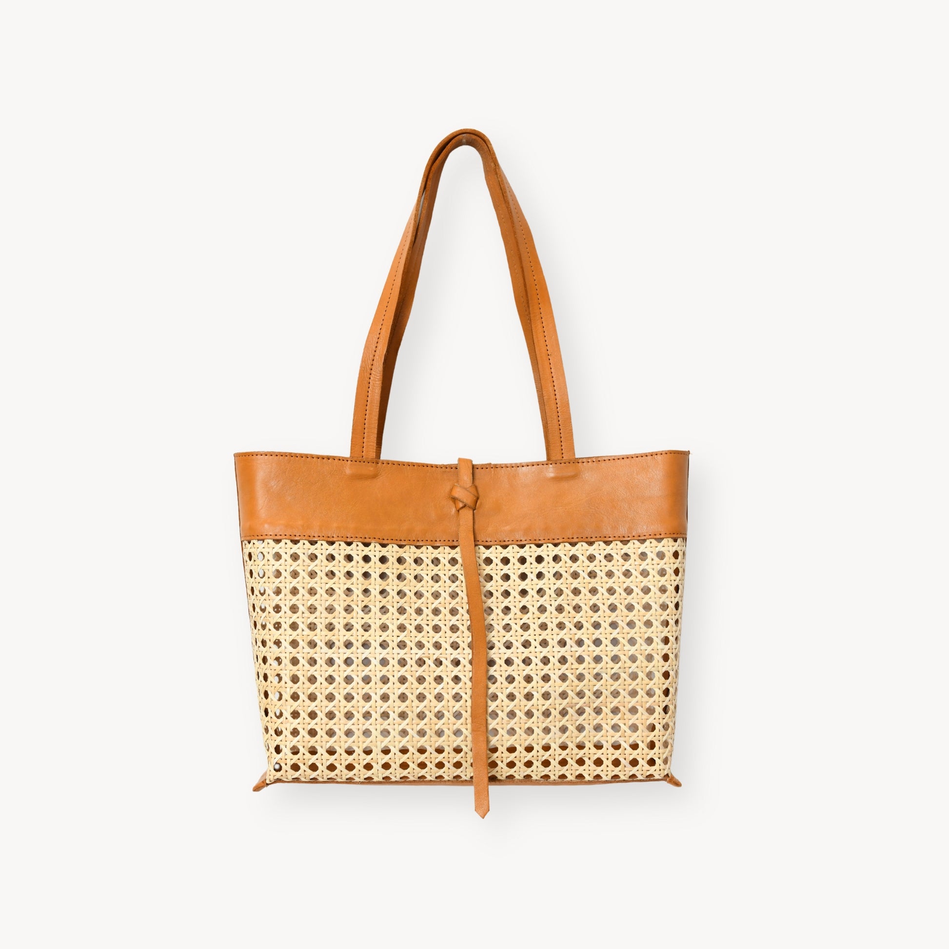 POKOLOKO Leather Bag with Cane Accent - Tote #color_caramel-leather