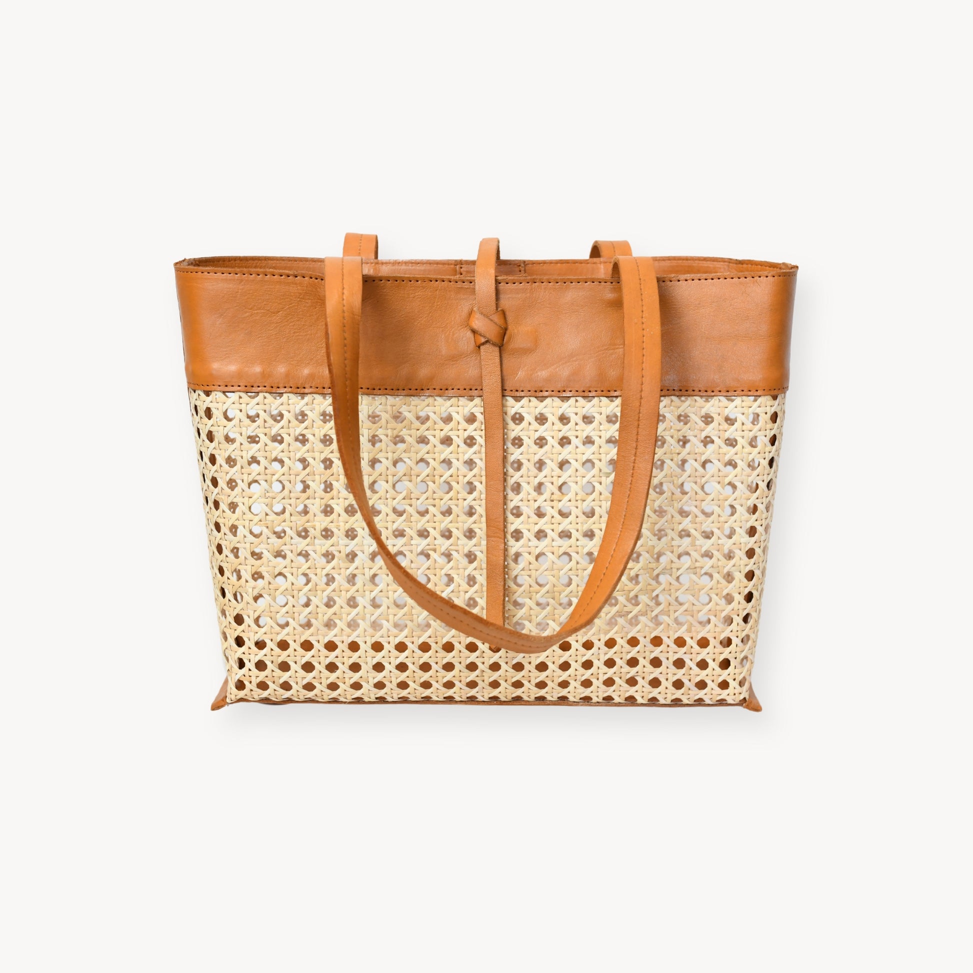 POKOLOKO Leather Bag with Cane Accent - Tote #color_caramel-leather