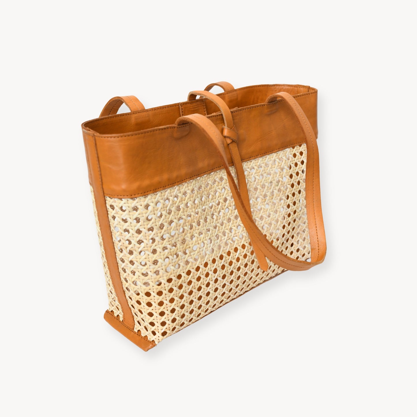 POKOLOKO Leather Bag with Cane Accent - Tote #color_caramel-leather