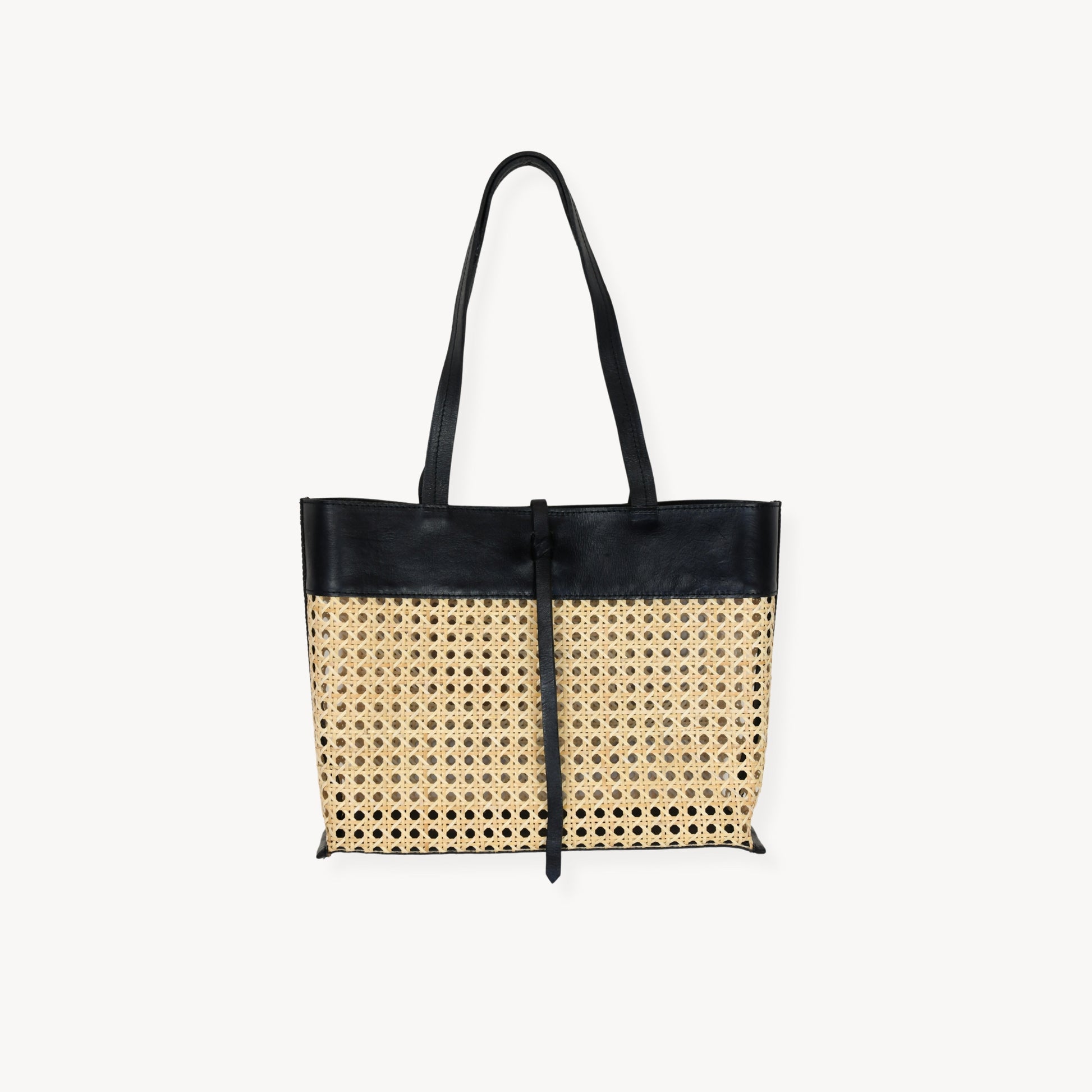 POKOLOKO Leather Bag with Cane Accent - Tote #color_black-leather