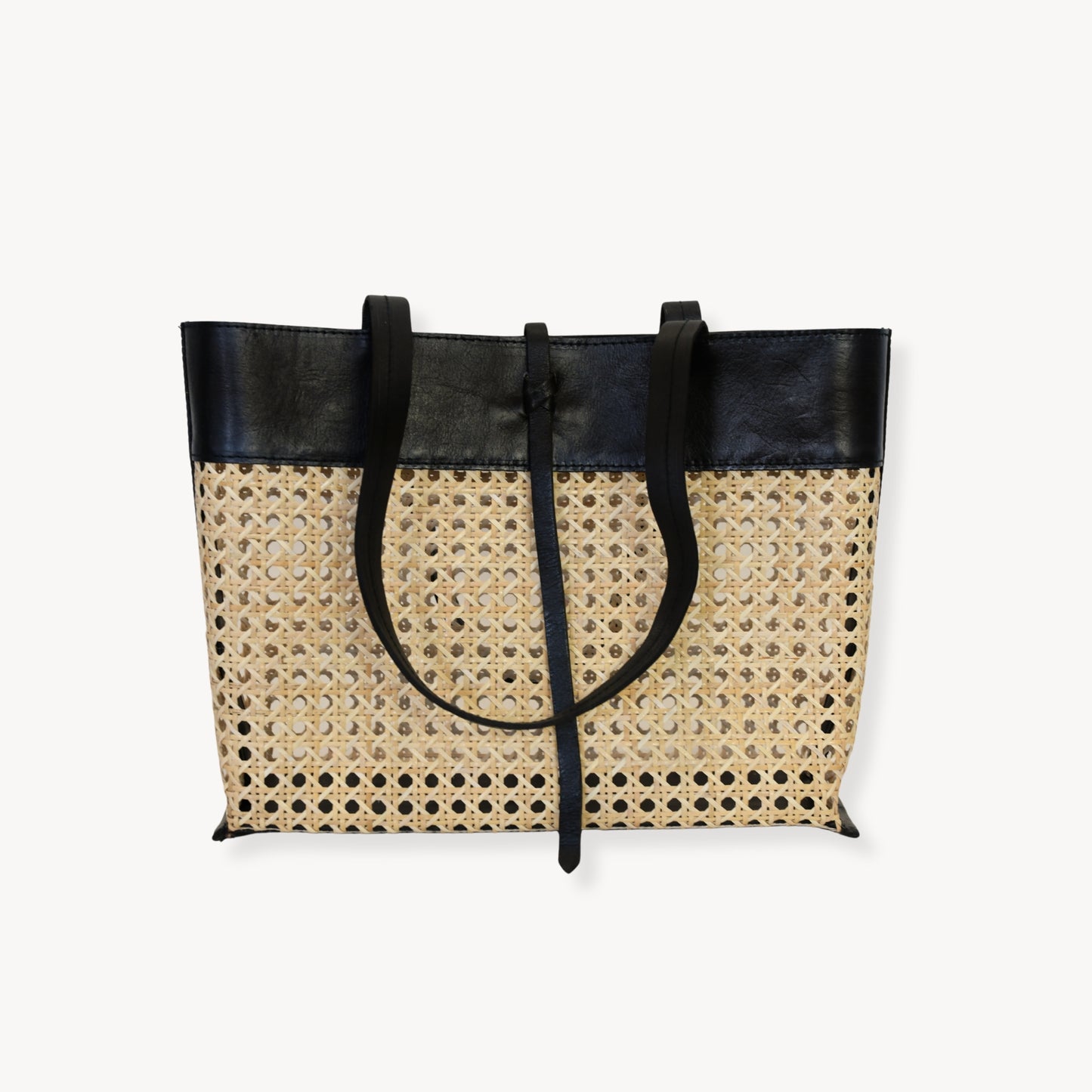 POKOLOKO Leather Bag with Cane Accent - Tote #color_black-leather