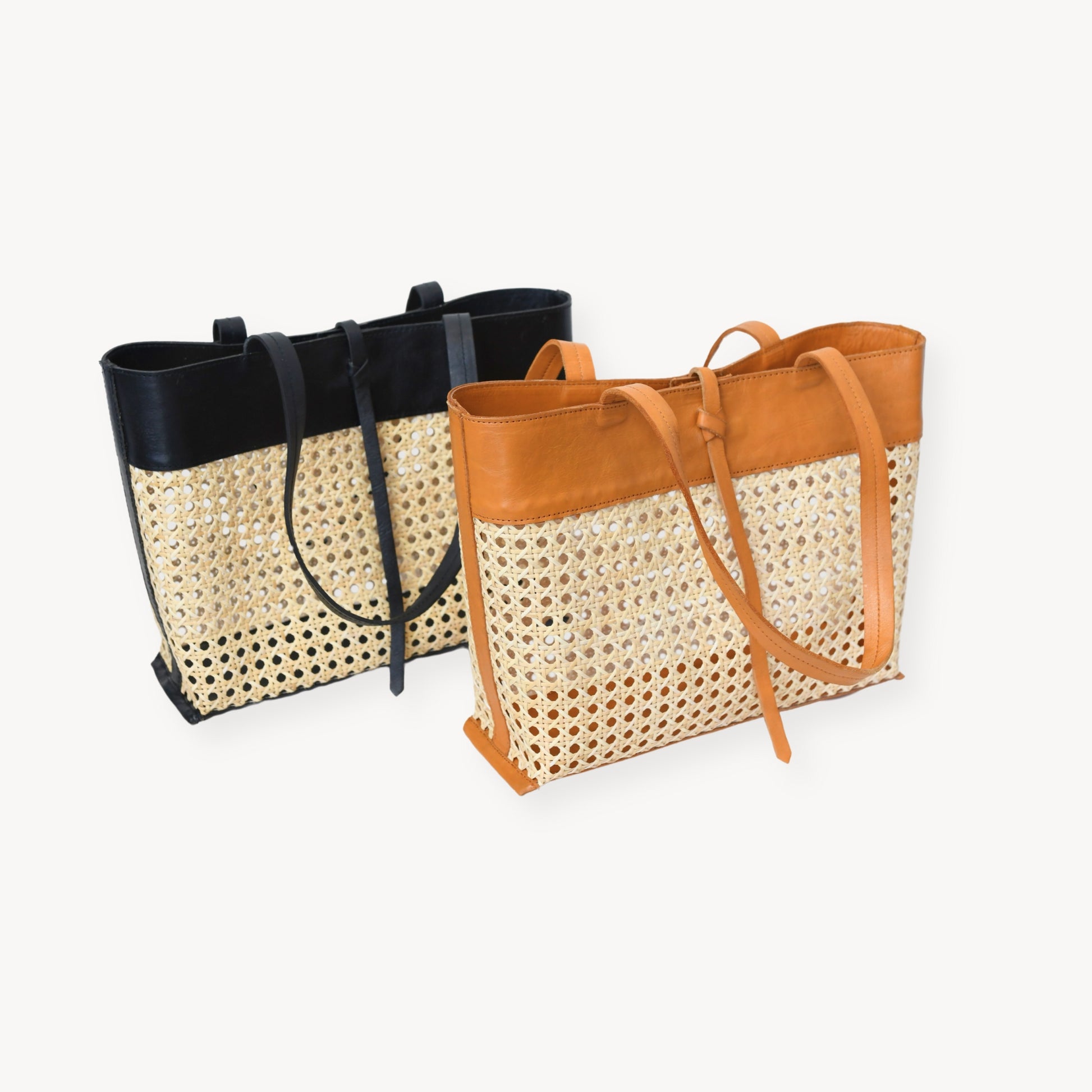 POKOLOKO Leather Bag with Cane Accent - Tote #color_caramel-leather
