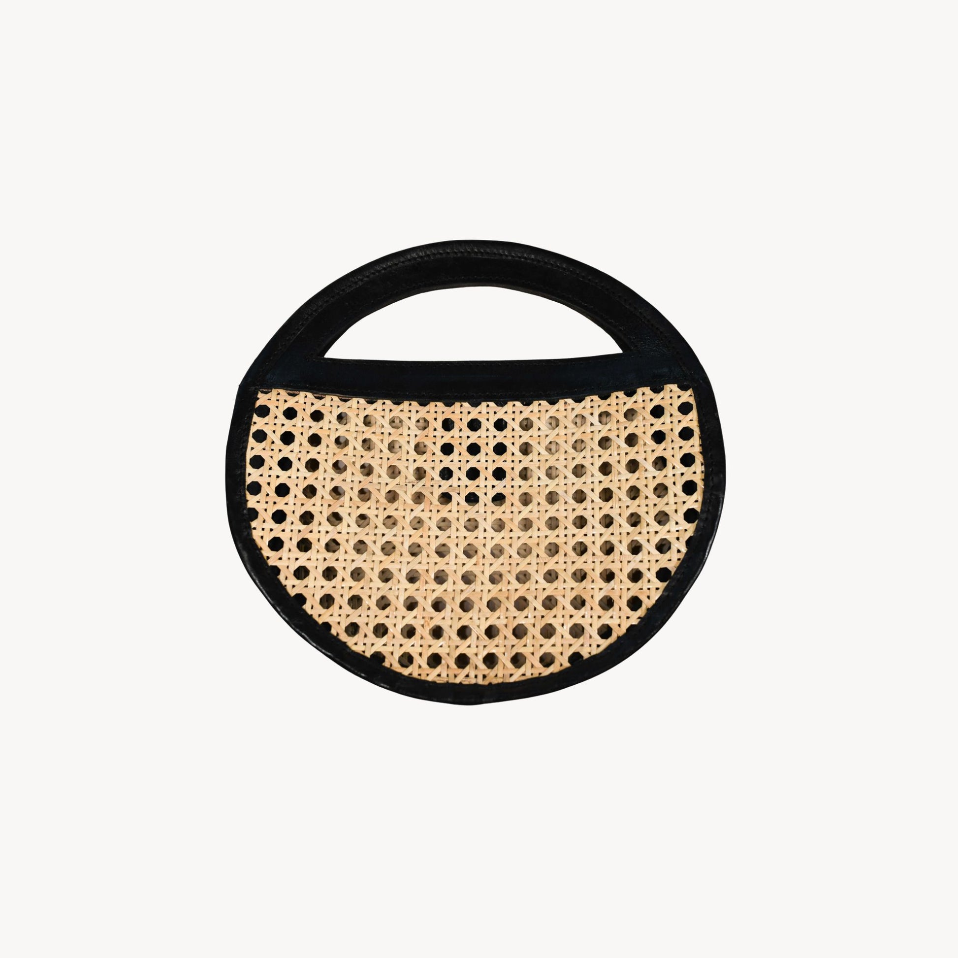 POKOLOKO Round Leather Bag with Cane Accent #color_black