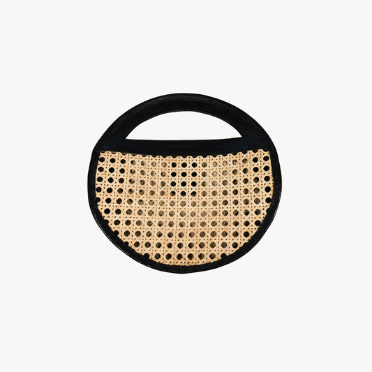 POKOLOKO Round Leather Bag with Cane Accent #color_black