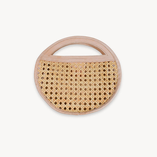 POKOLOKO Round Leather Bag with Cane Accent #color_cream