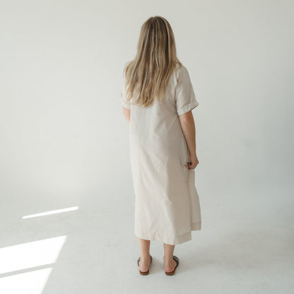POKOLOKO Collared Button Shirt Dress #color_cream-stripe
