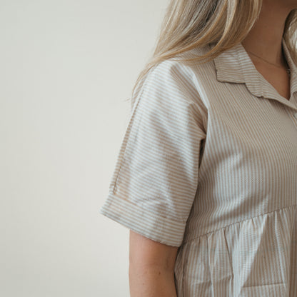 POKOLOKO Collared Button Shirt Dress #color_cream-stripe