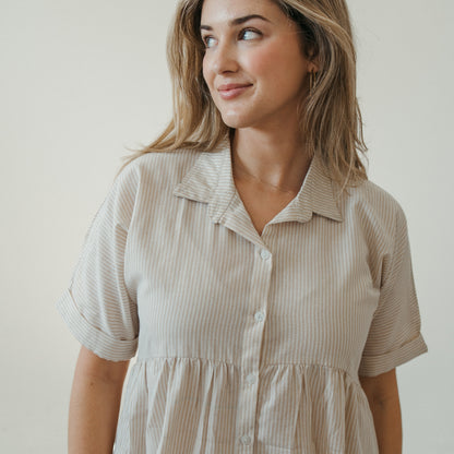 POKOLOKO Collared Button Shirt Dress #color_cream-stripe