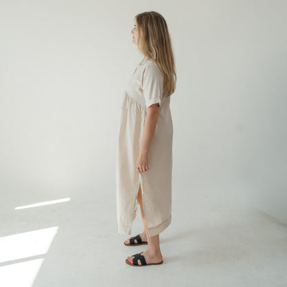 POKOLOKO Collared Button Shirt Dress #color_cream-stripe