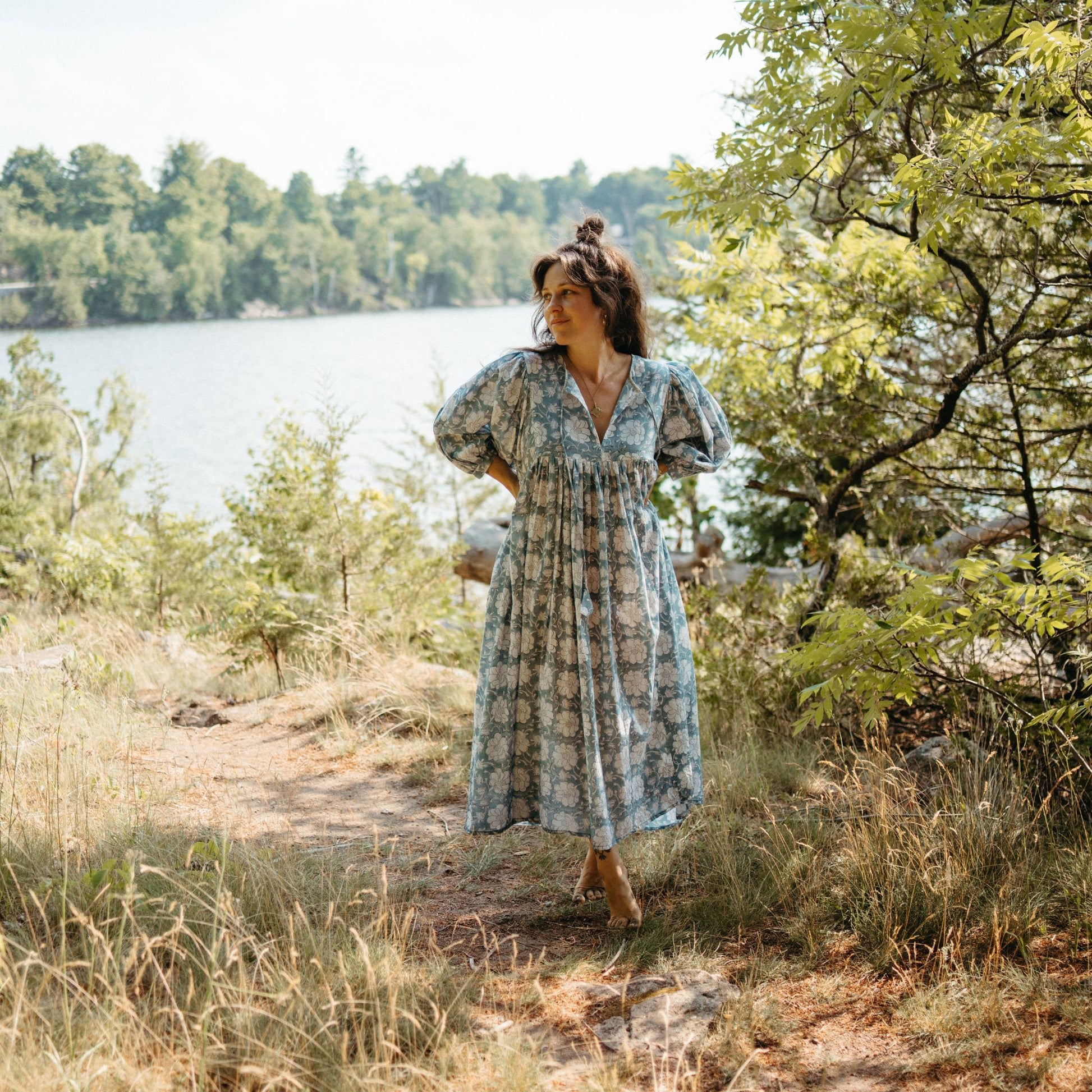 POKOLOKO Mira Midi Dress #color_blue-jodhpur