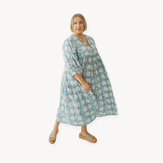 POKOLOKO Mira Midi Dress #color_blue-jodhpur