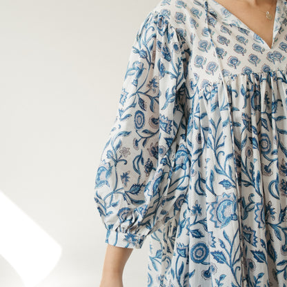 POKOLOKO Mira Midi Dress #color_neema-blue-white-with-nilima-front-panel