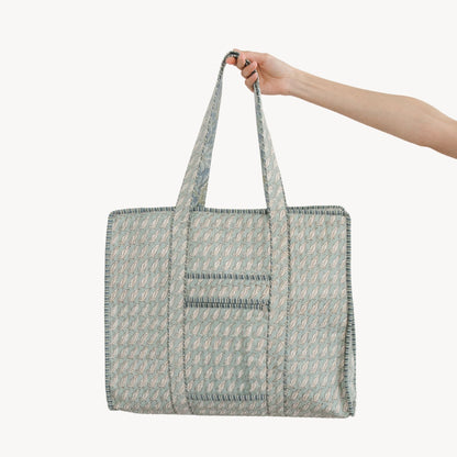 Teal Leaf Block Print Tote