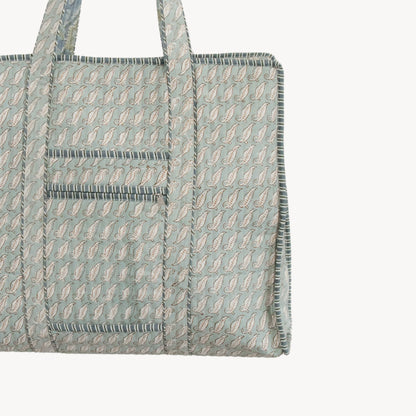 Teal Leaf Block Print Tote
