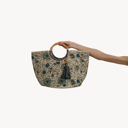 Denim Floral Jute Bag