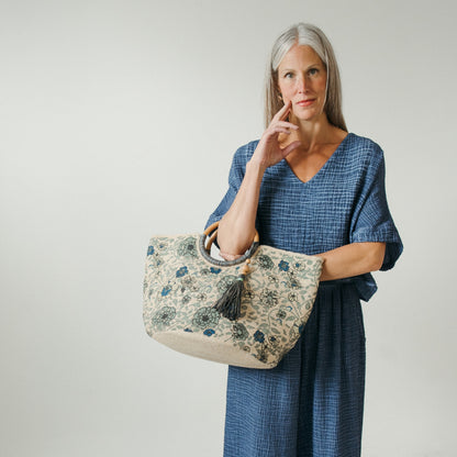 Denim Floral Jute Bag