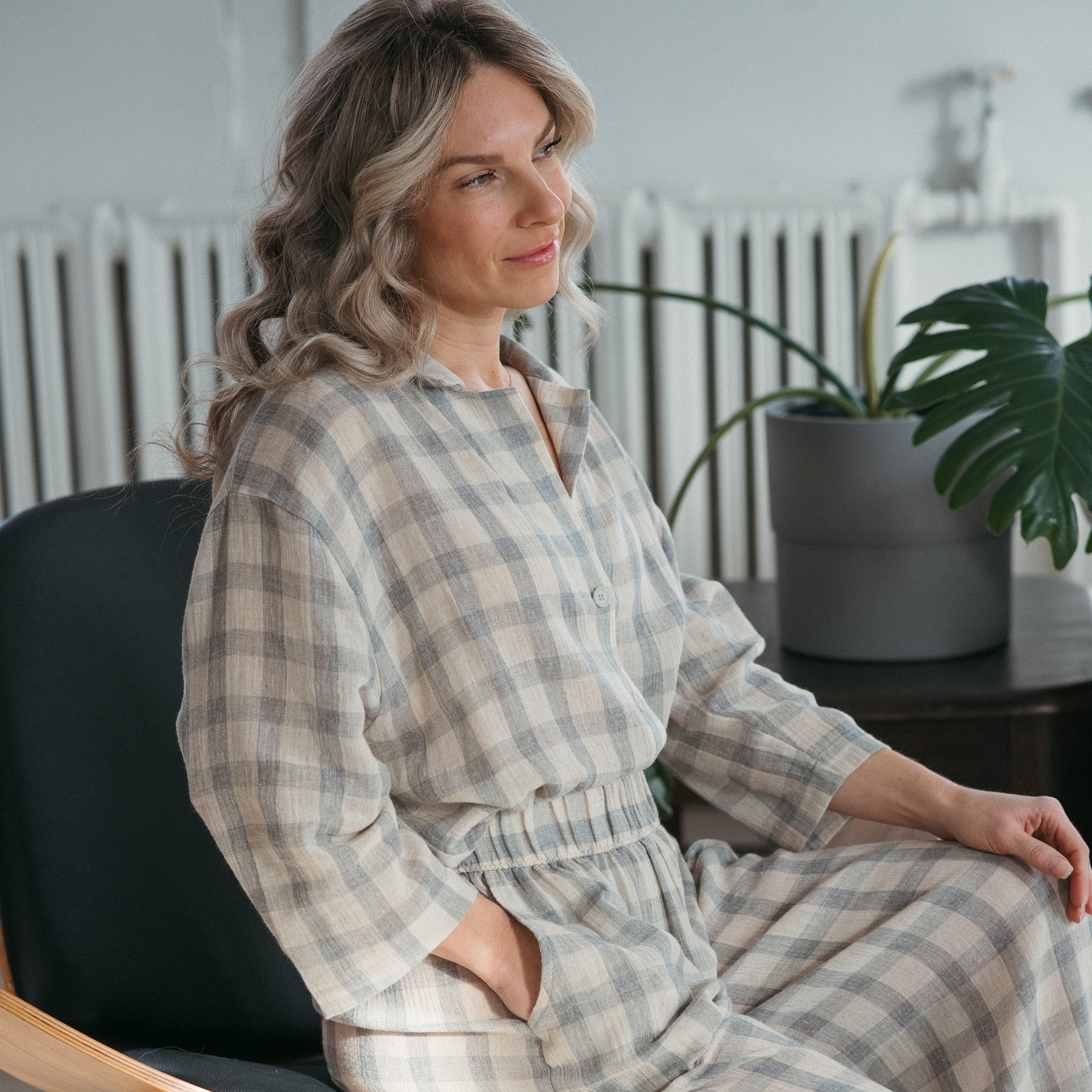 Plaid Shirt Blouse with Buttons