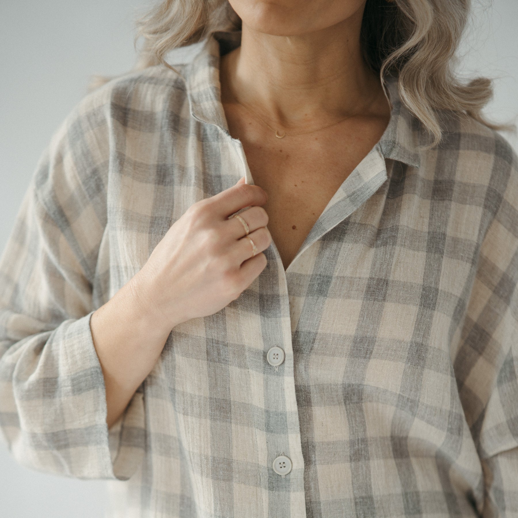 Plaid Shirt Blouse with Buttons