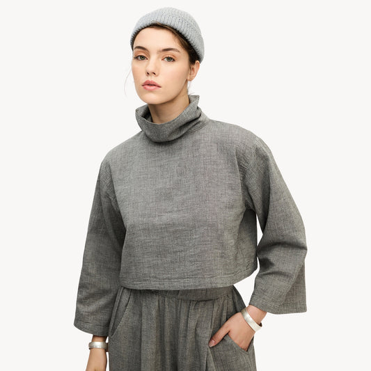 City Collection High Neck Blouse #color_grey
