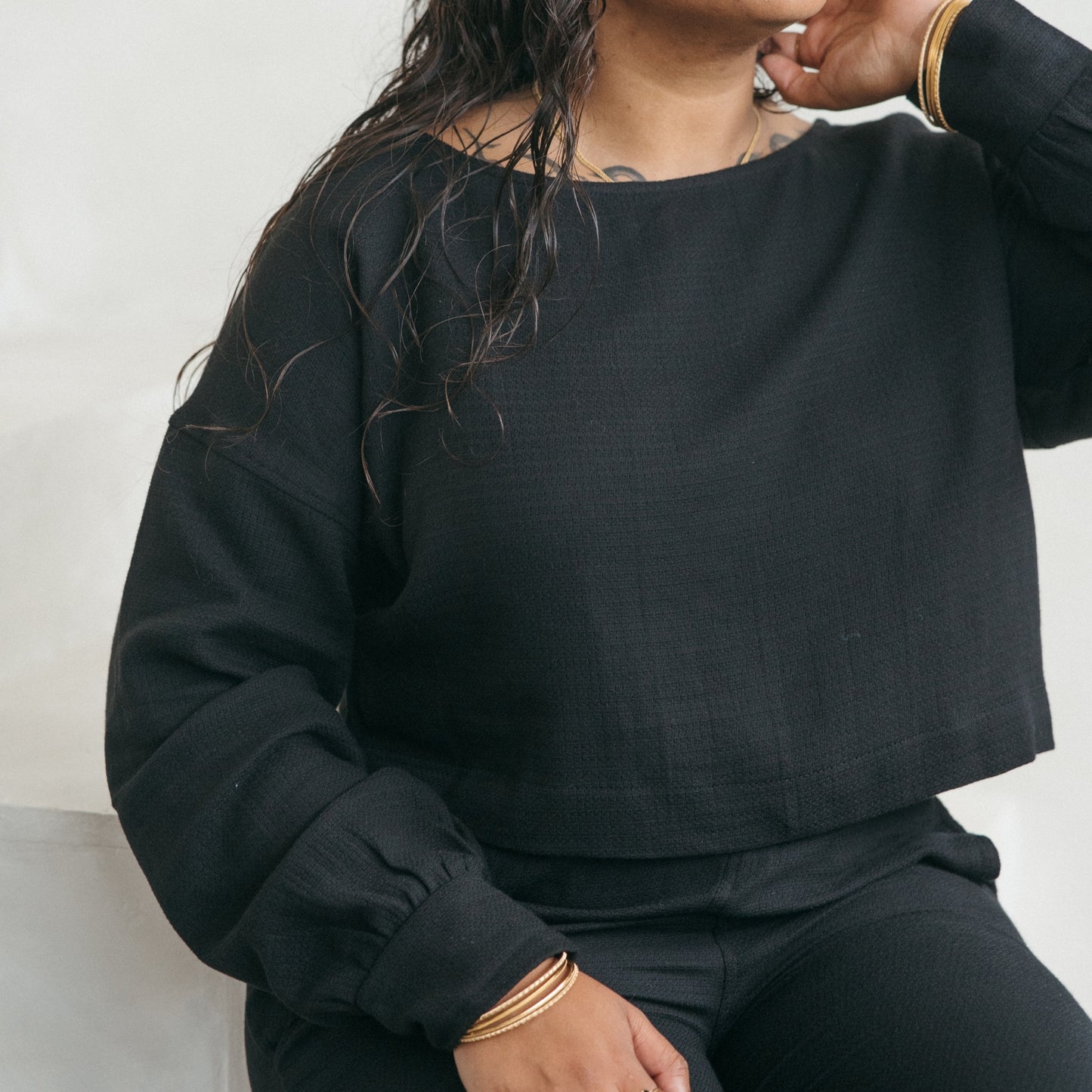 Flat Black Crop Blouse