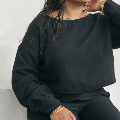 Flat Black Crop Blouse