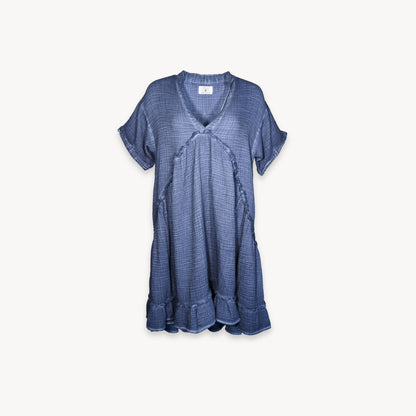 POKOLOKO Crinkle Ruffled V Dress #color_crinkle-denim
