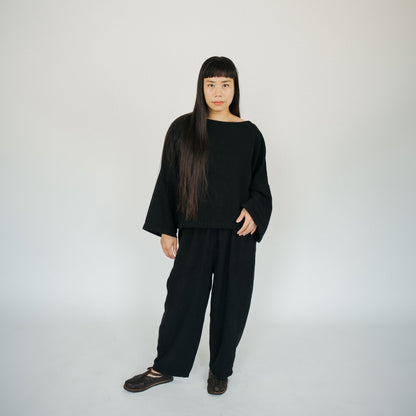 POKOLOKO Loft Cotton Crop Bell Sleeve Top #color_loft-black