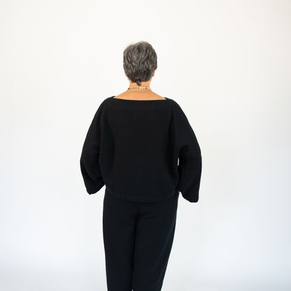 POKOLOKO Loft Cotton Crop Bell Sleeve Top #color_loft-black