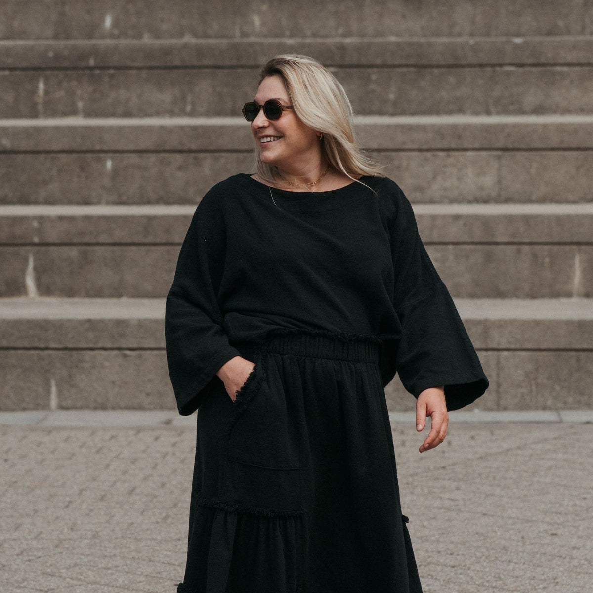 POKOLOKO Loft Cotton Crop Bell Sleeve Top #color_loft-black