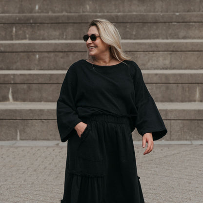 POKOLOKO Loft Cotton Crop Bell Sleeve Top #color_loft-black