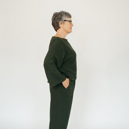 POKOLOKO Loft Cotton Crop Bell Sleeve Top #color_loft-forest