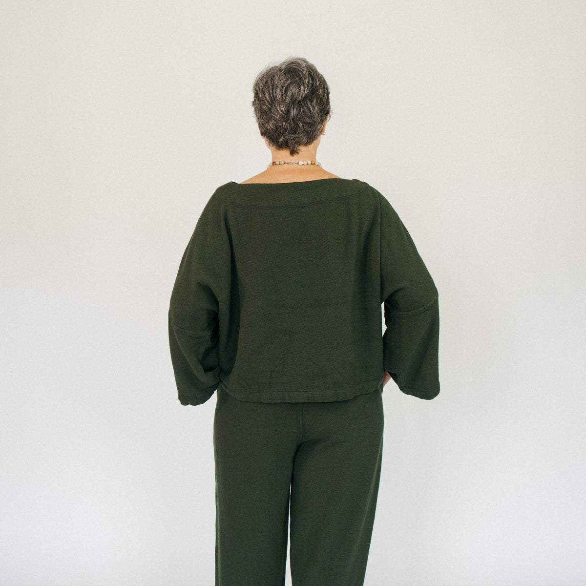 POKOLOKO Loft Cotton Crop Bell Sleeve Top #color_loft-forest
